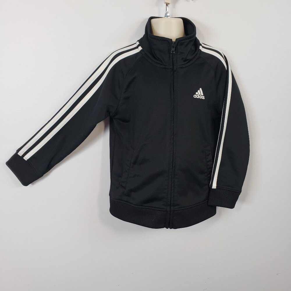 ADIDAS Boys Size 3T Black Full Zip Embroidered Track Jacket Front Pockets / A57